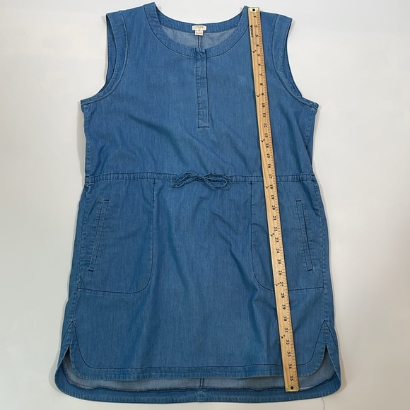 J. Crew Chambray Dress Size XL Sleeveless Henley Style With Drawstring Waist - Picture 7 of 11